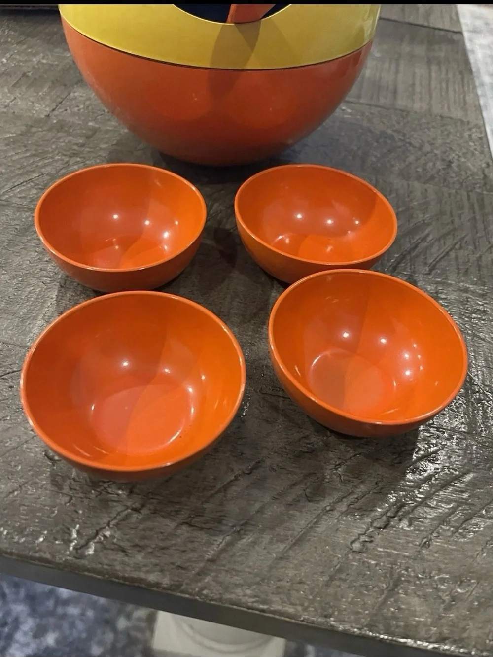 Vintage 1960s Mod Melamine Snack Set Orange Yellow Space Age Mid Century